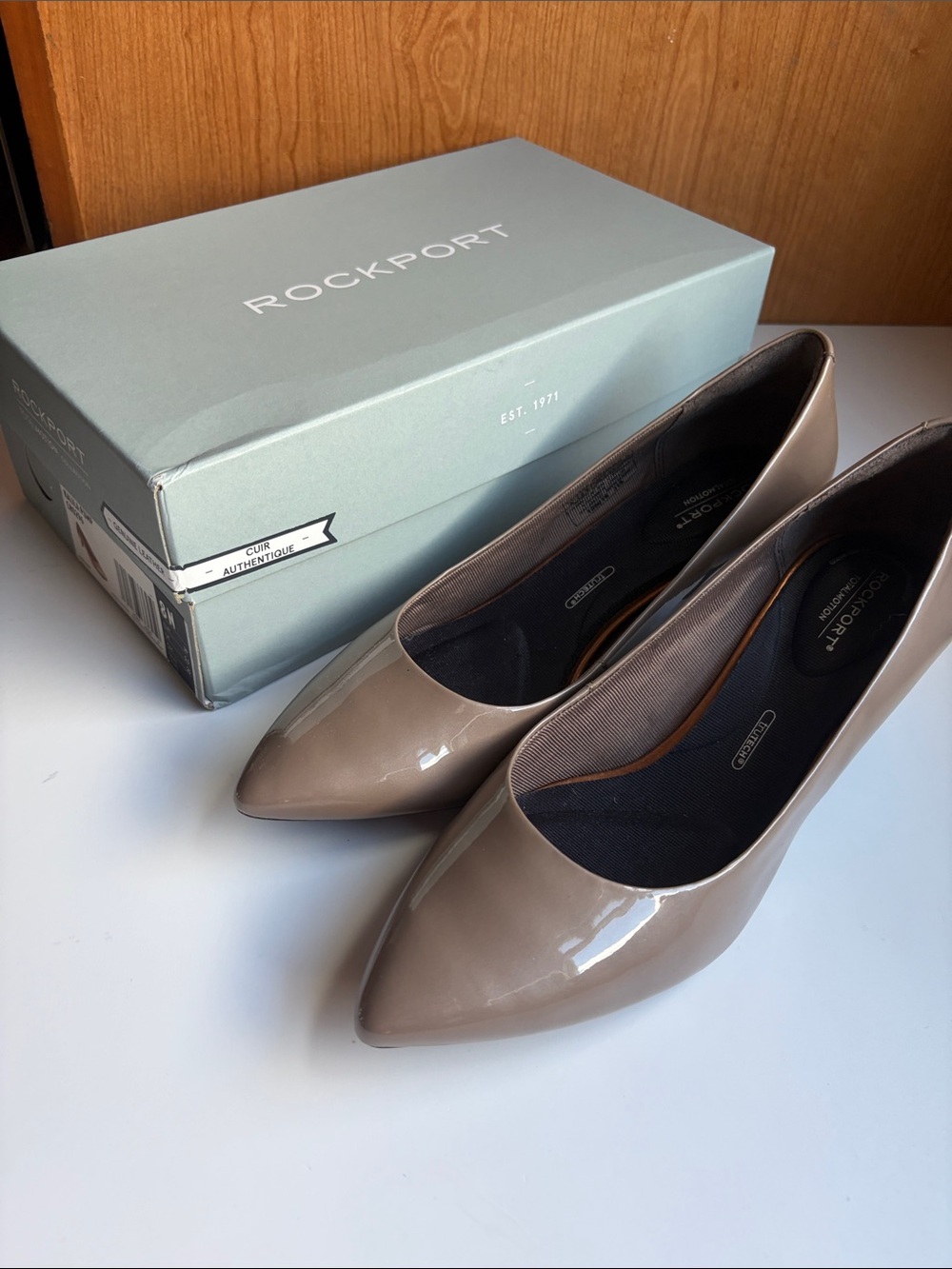 NIB Rockport Women's Kalila Taupe Patent Pointed-Toe Heels